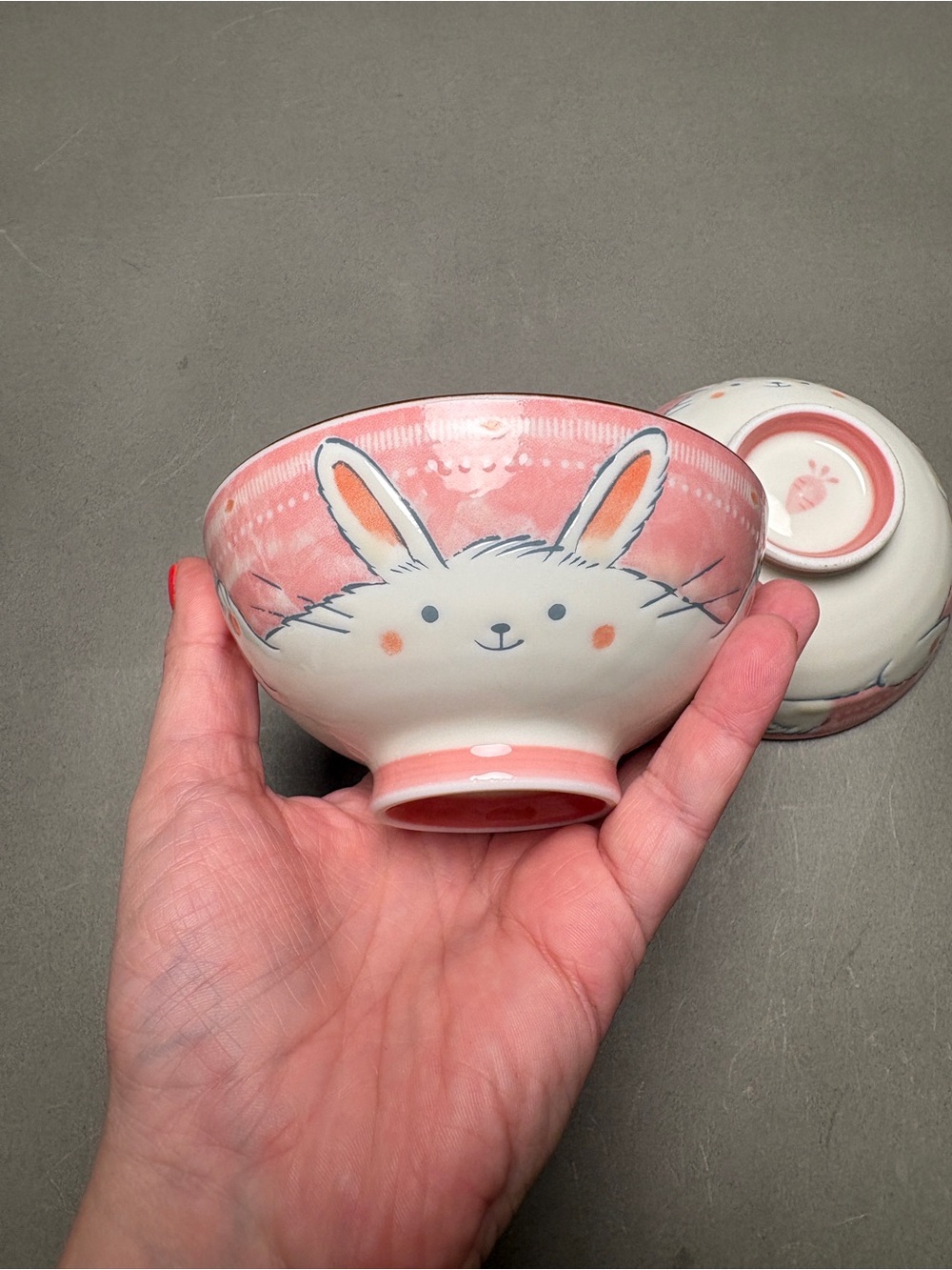 Pink Bunny Ceramic Rice Bowl - Cute Ceramic Dinnerware